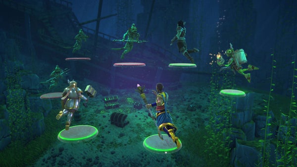 a gameplay screenshot of the player characters underwater