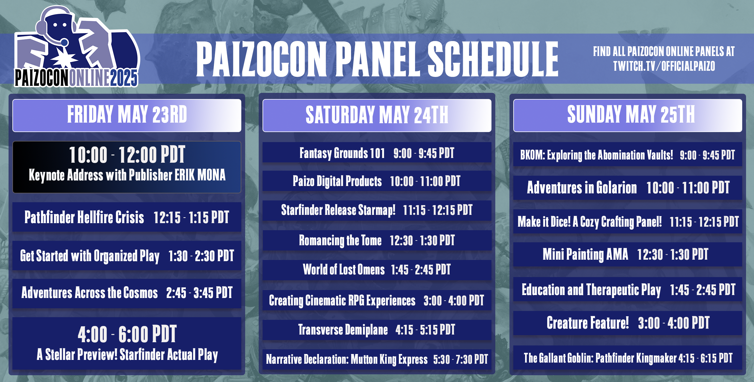 PaizoCon Online 2025 Stream Schedule