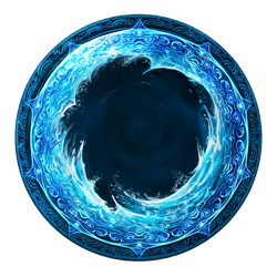 art by Oleg Bulatnikov: Insert Monastery of Unbreaking Waves School Symbol featuring a circle with a continuous wave rolling around the internal edge