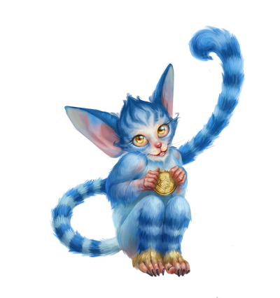 Art by Vira Linevych. Marp, a small blue creature holding a gold coin