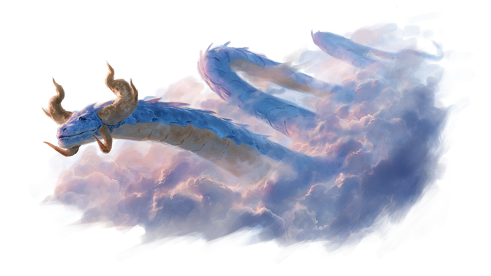 Art by: Maichol Quinto. : Uvoko, god of metamorphosis, cycles, and growth. Uvoko is a massive cloud dragon with large horns and a gentle face