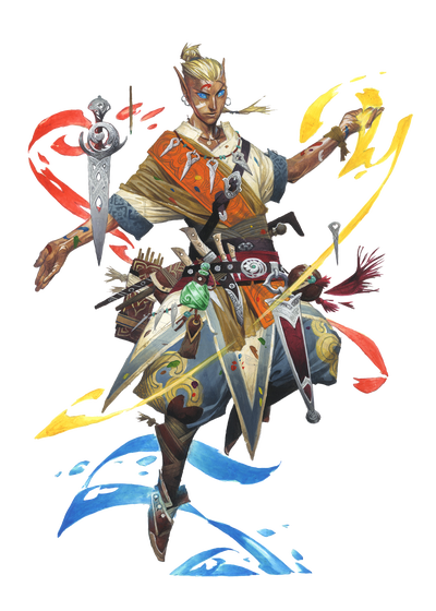 Art by Wayne Reynolds: Thaleon, the iconic psychic, dressed in white and blue clothes with an orange sash 