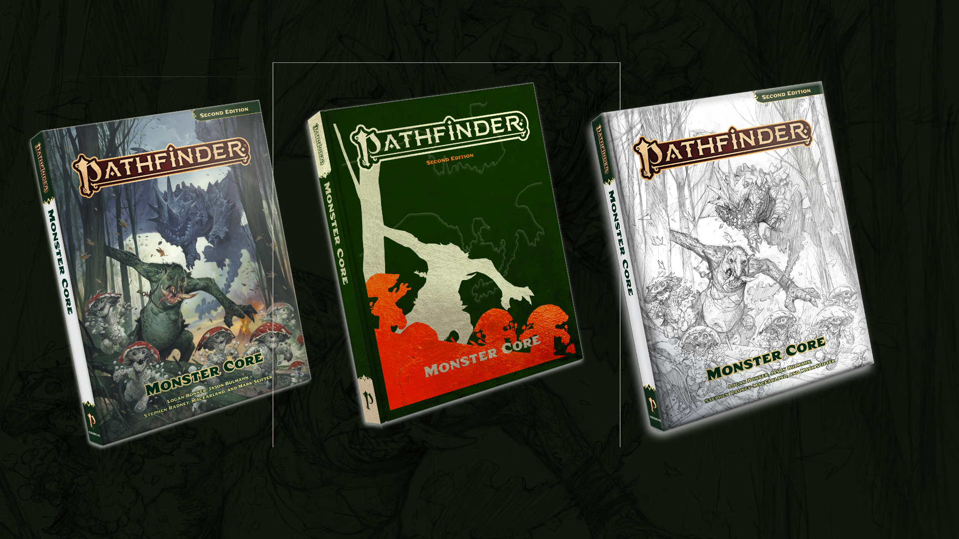 Pathfinder Remaster Monster Core all covers feature the hard cover, the special edition cover, and the sketch cover