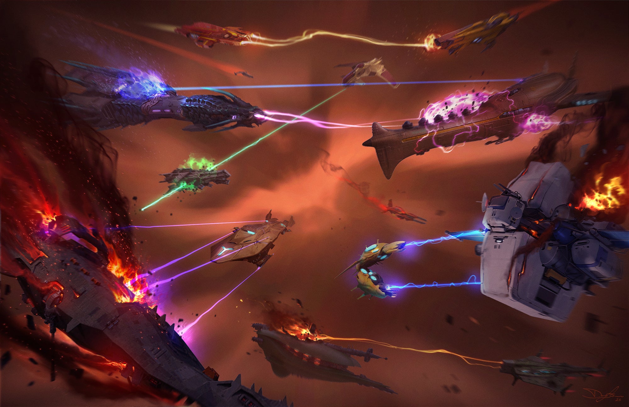 A host of over a dozen starships battle one another by Daniele Sorrentino