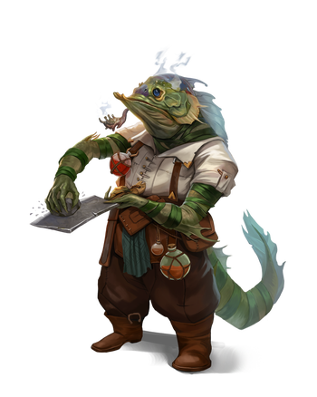 Art by Gunship Revolution: A full body portrait of the athamaru cook, Grefu