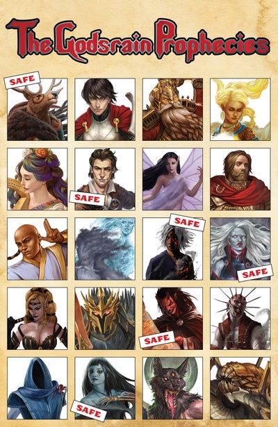 An array of 20 portraits depicting the gods of the Pathfinder setting. Asmodeus, Cayden Cailean, Erastil, Nethys, Pharasma, and Urgathoa’s portraits have been marked “safe.”; 