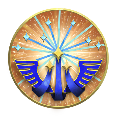 Illustration by Kevin Sardinha: The winged symbol of the Pact Worlds surrounded by a colorful and radiant explosion of stars