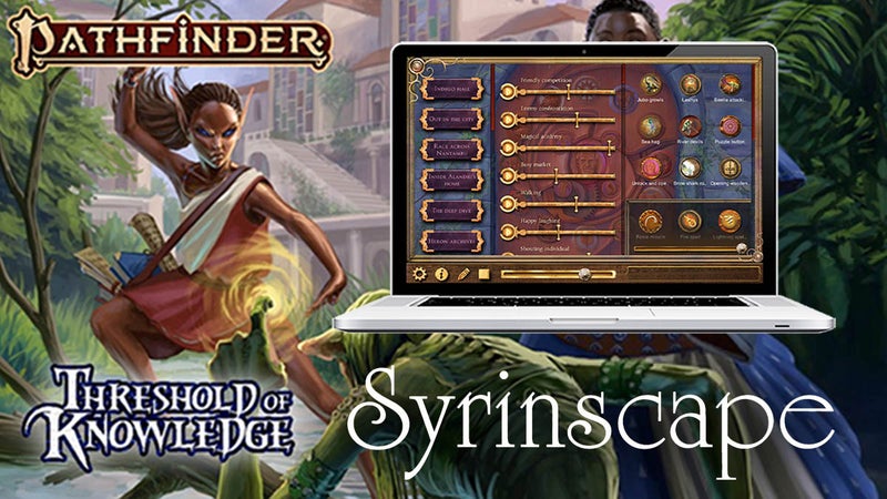 Pathfinder Threshold of Knowledge and Syrinscape UI mockup