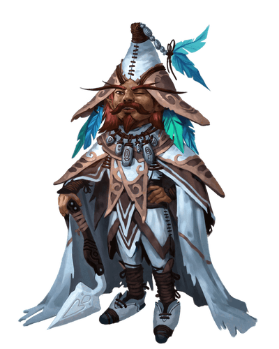 Gnome conservationist art by Gunship Revolution: a redheaded gnome dressed in what and brown leather armor with blue feathers decorated their hat