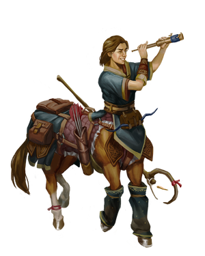 Telero, art by Gunship Revolution. A centaur scout, dressed in and red, looking through a magnifying glass