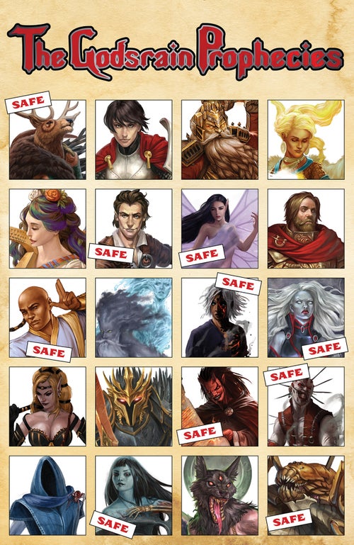 An array of 20 portraits depicting the gods of the Pathfinder setting. Asmodeus, Cayden Cailean, Desna, Erastil, Irori, Nethys, Pharasma, Rovagug, Urgathoa, and Zon-Kuthon’s portraits have been marked “safe.”