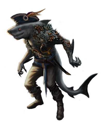 artist Alecksander Ribeiro : Barnacle Barnaby, a shark lacedon covered in barnacles and wearing pirate gear.