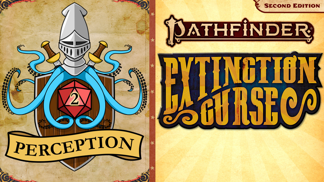 Squiddish livestream logo graphic next to Pathfinder extinction curse text logo