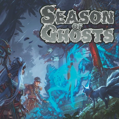 Pathfinder Season of Ghosts Adventure Path: The key art for Season of Ghosts showing Yoon and Feiya at the temple of Willowshore.