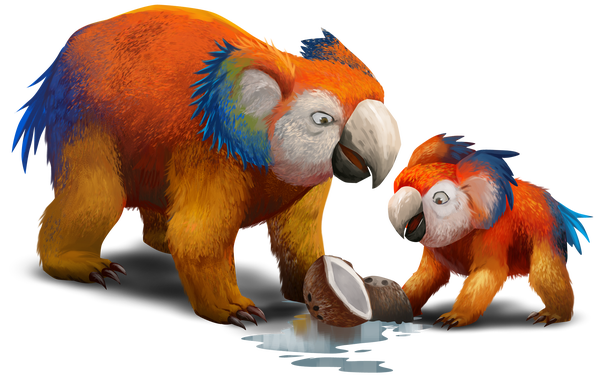 Parrot Bear, a brightly colored bear with feathered ears and parrot-like beaks for snouts