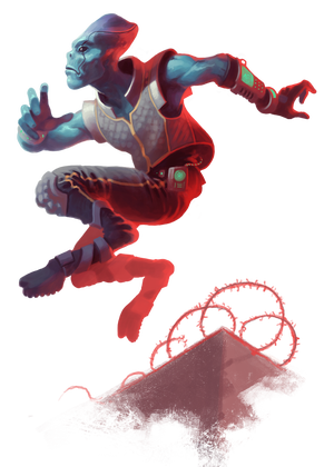 A phentomite free runner leaping over a wall