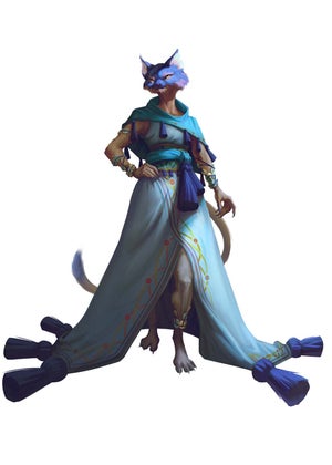 A beautiful blue catfolk; artist Matheus Dorow Schwartz