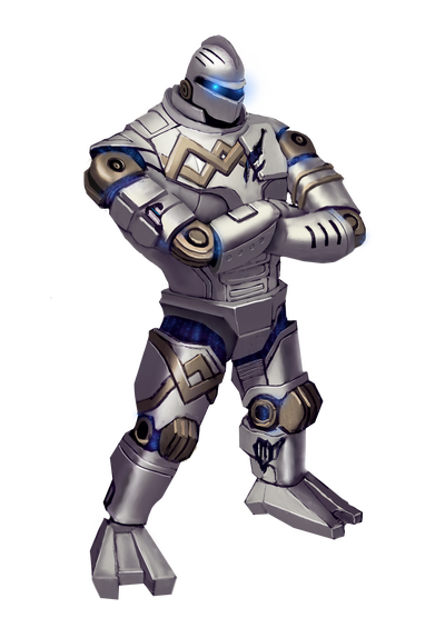 artist Enrique Barajas: An imposing automaton stands with arms crossed in resolute defiance.