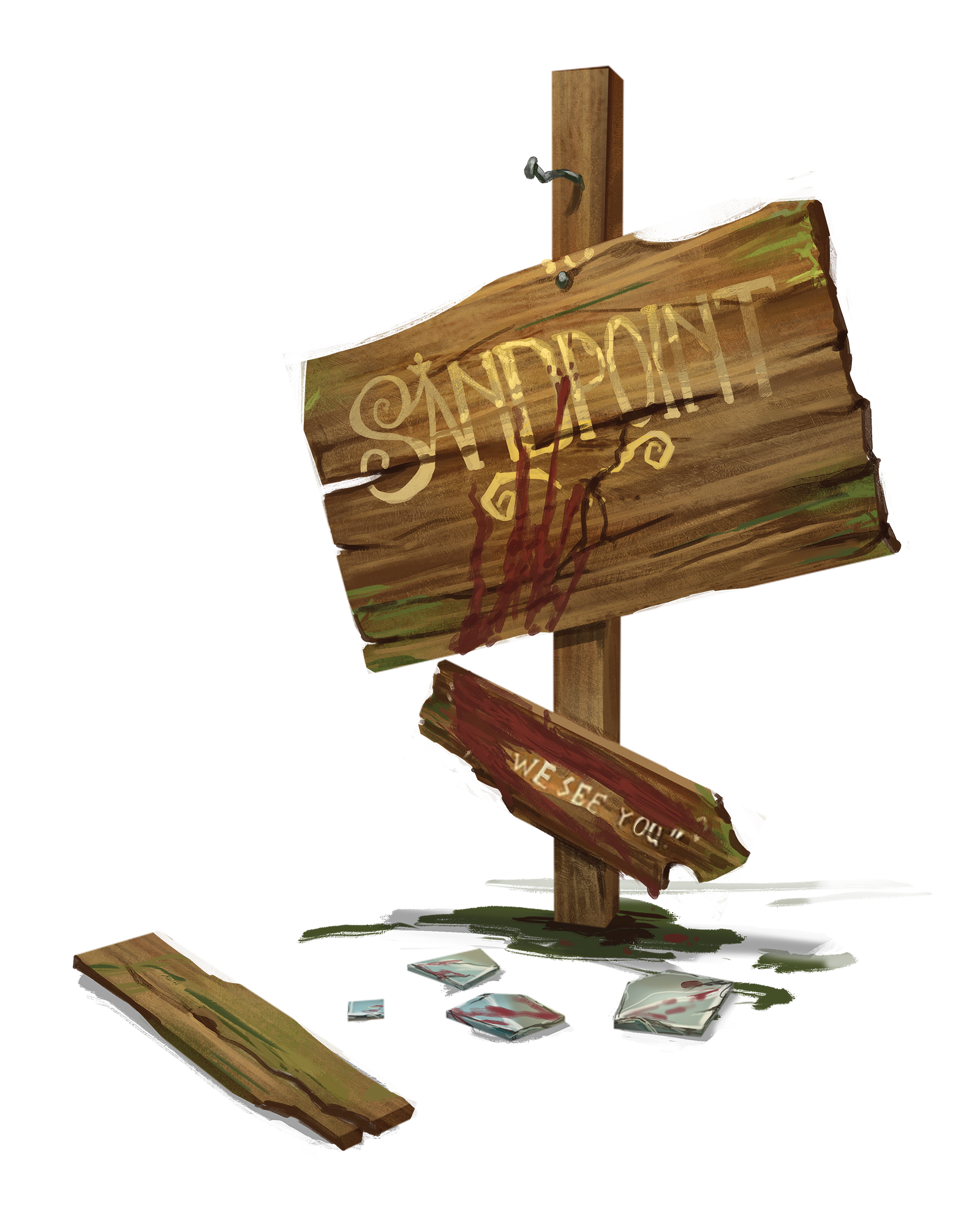 A broken Sandpoint sign