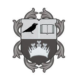 Art by by Riccardo Rullo: University of Lepidstadt School Symbol featuring a raven, an open book, and a crown.
