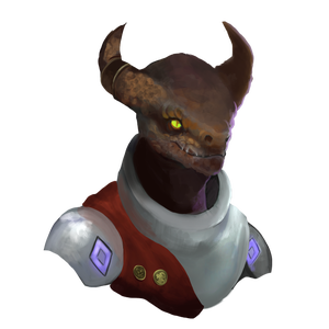 Artist Fabio Di Bernardi : A stern, armored dragonkin with copper scales.