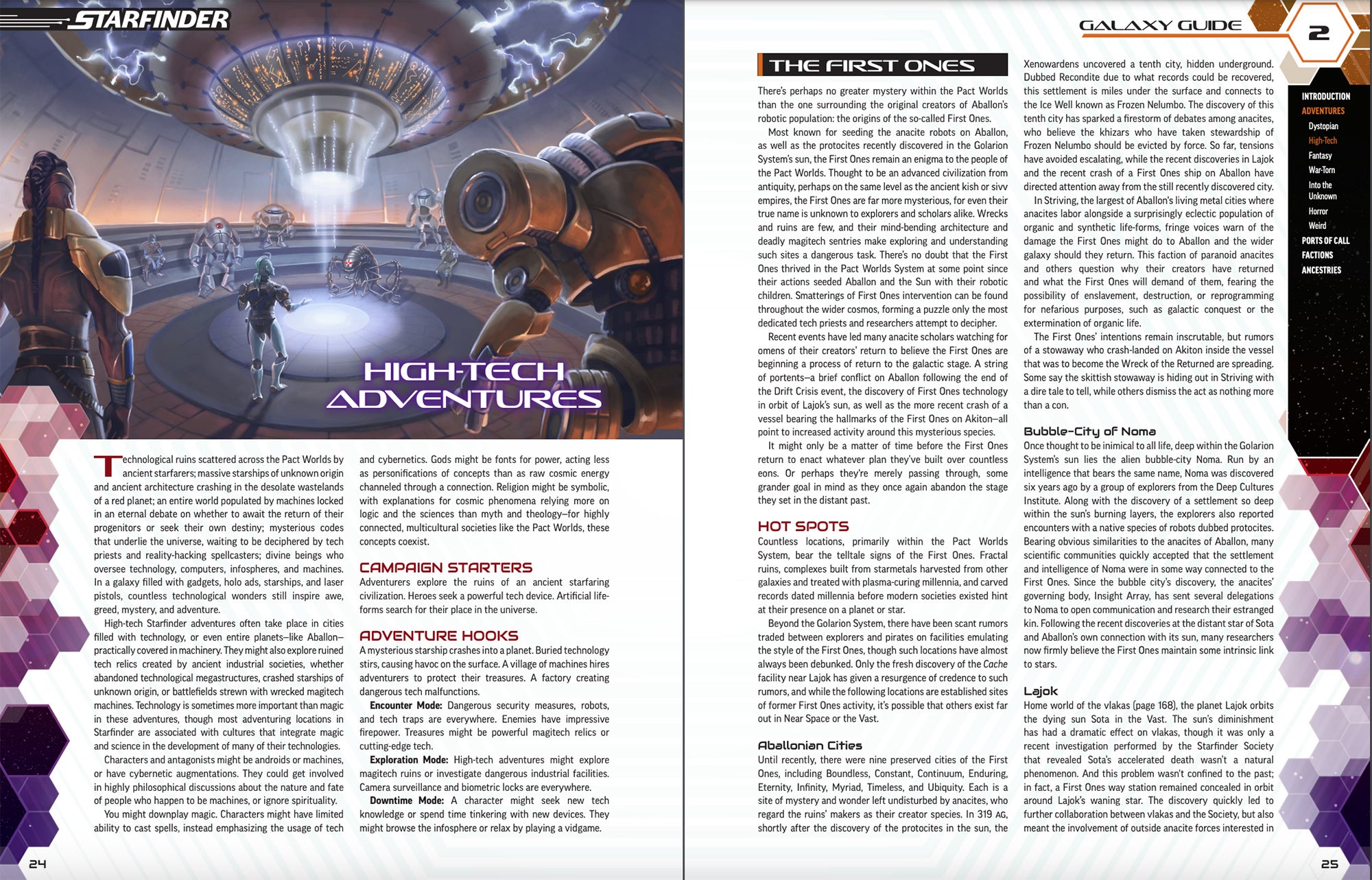 An interior page spread of Starfinder High Tech Adventures