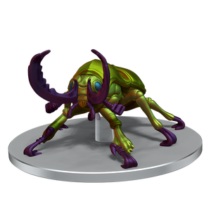 A mini figure of a large green beetle with purple mandibles and feet