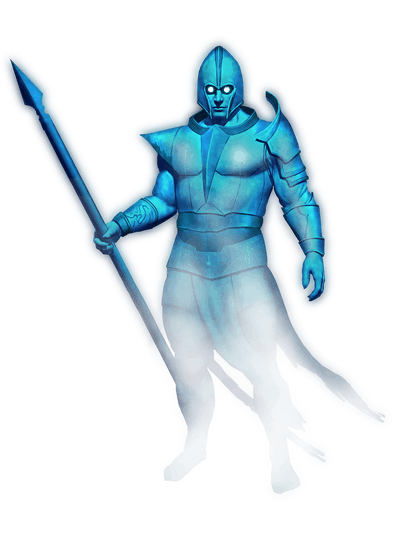 The Caretaker, artist Rodrigo Gallo: The blue transparent ghost of a human eyes you suspiciously.