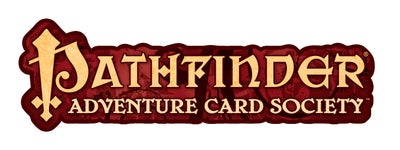 Pathfinder Adventure Card Society logo, Gold text on a red textured background