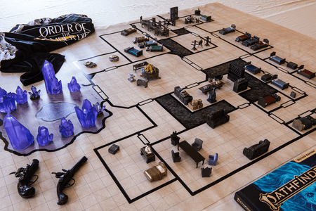 A top down view of an enemy camp on a square tile map