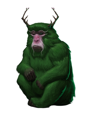 artist Josef Kucera : A wise and patient being, this entity appears like a green macaque monkey with beautiful antlers