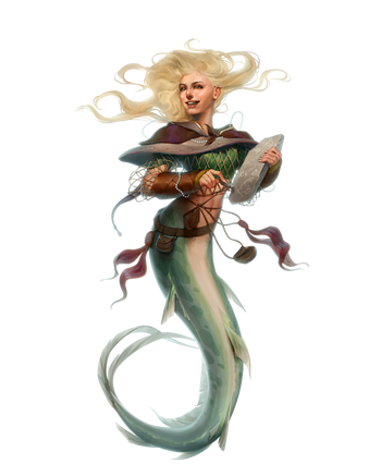 Art by Gunship Revolution: A full body portrait of the merfolk navigator, Lythea