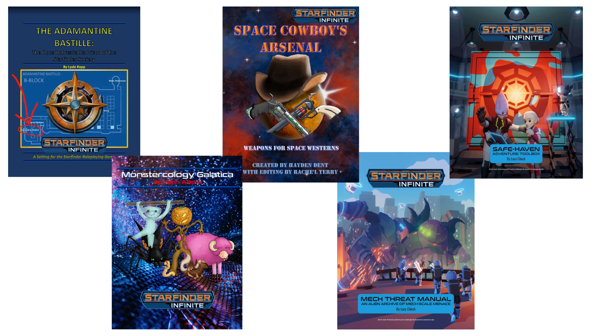 A spread of the covers of the Starfinder Infinite Top Performers.