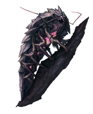 Shale Spitter, an insect-like monster with an armored back, many legs, and a glowing underbelly 