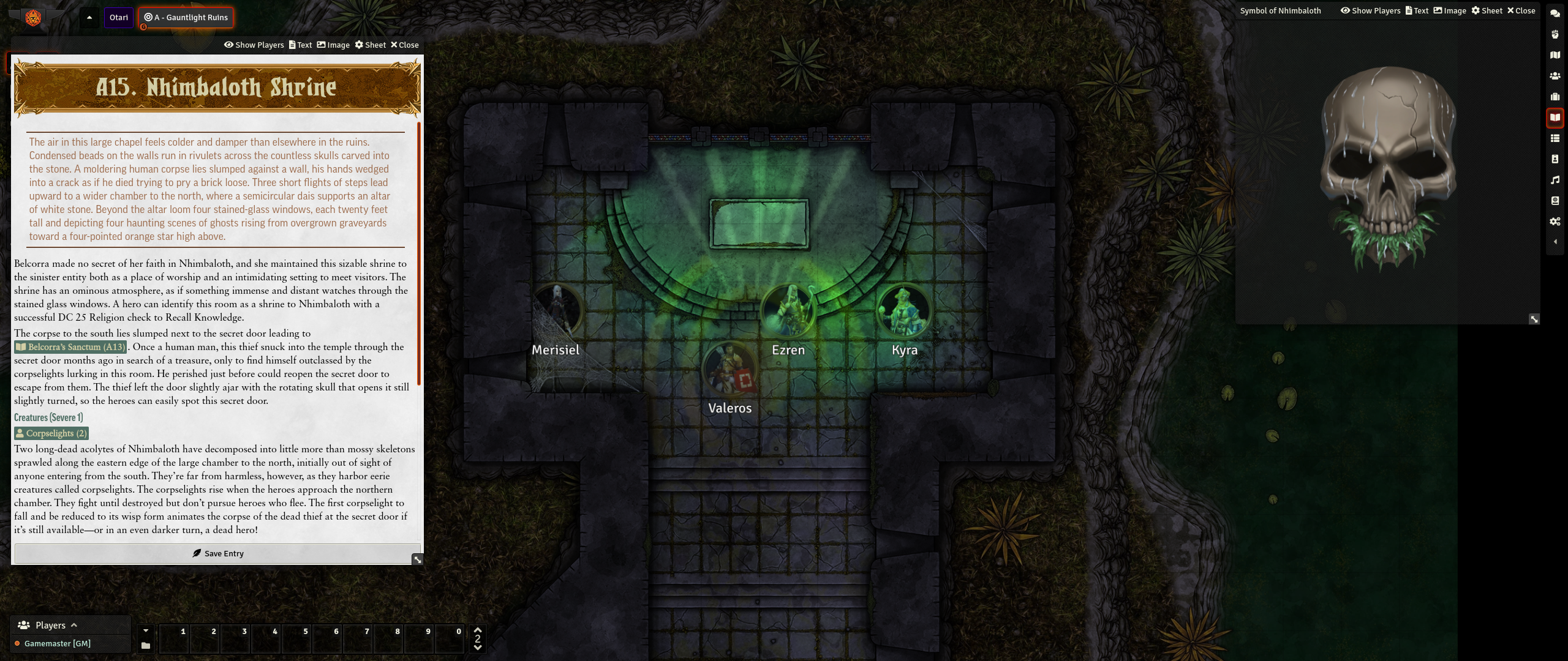 Screenshot of Foundry's Abomination Vaults Adventure Path UI