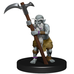 mini figure of a deep gnome with a large beard and eyebrows, holding a tall scythe