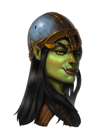 Artist Fabio Rodrigues: Imara, half-orc student wearing a broken helmet