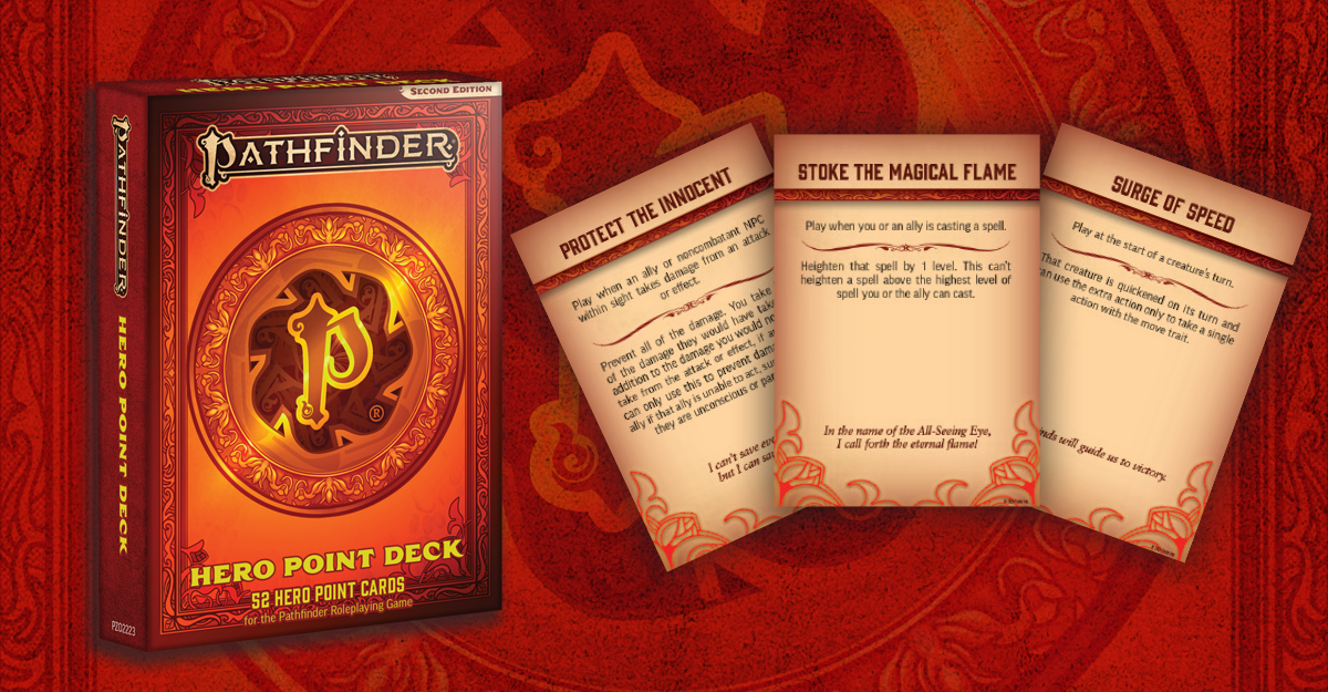 Pathfinder Hero Point Deck. Individual cards with a descriptive boon, such as a sudden surge of speed or the ability to stave off death