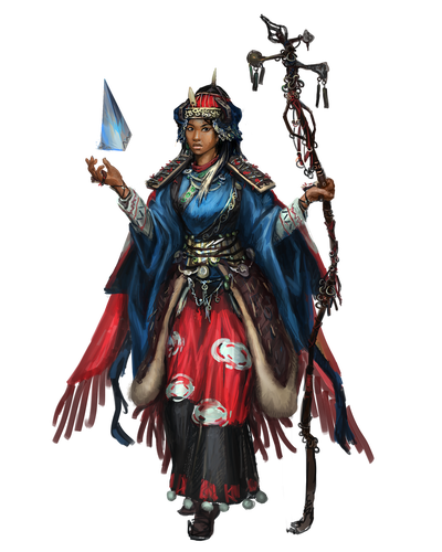 A woman demonstrating the technology of ancient Yjae (art by Alexander Nanitchkov)