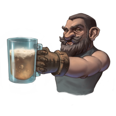 Artist Samuel Azeredo: A dwarven man raises a frothy mug of beer in a toast 