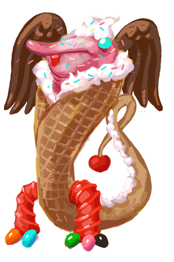 Kin to the desert drake, among others, dessert drakes are kinder and gentler than their elemental relatives. Their scales range from pale custard to a crispy golden brown, and many dessert drakes accessorize their scales by painting colorful flowers and patterns.