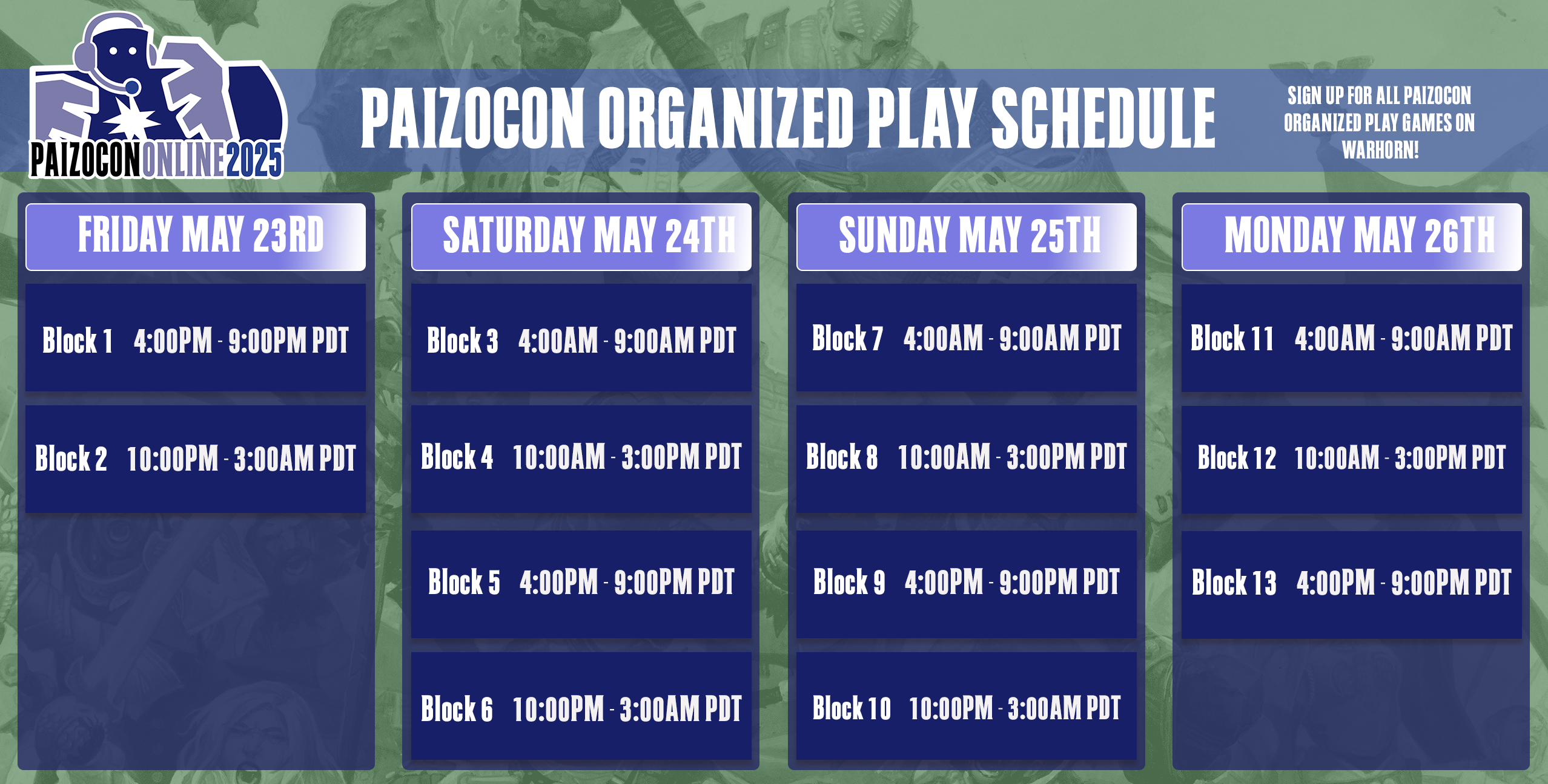 PaizoCon Online 2025 Organized Play Schedule