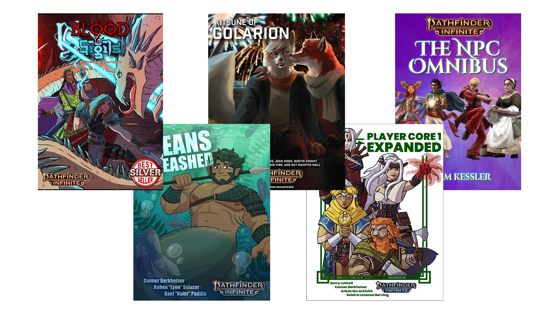 A spread of the covers of the Pathfinder Infinite Top Performers.