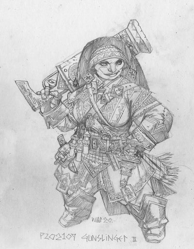pathfinder guns and gears second edition playtest gunslinger iconic with a large rifle over her shoulder